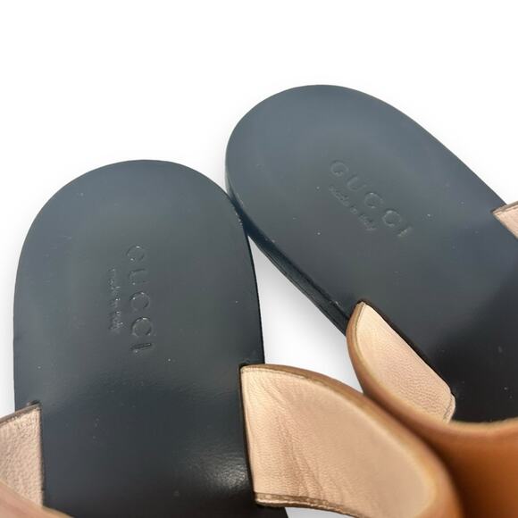 Gucci GG Marmont Thong Flat Leather Sandals Black Cognac Brown 36.5 Women’s - Picture 3 of 14